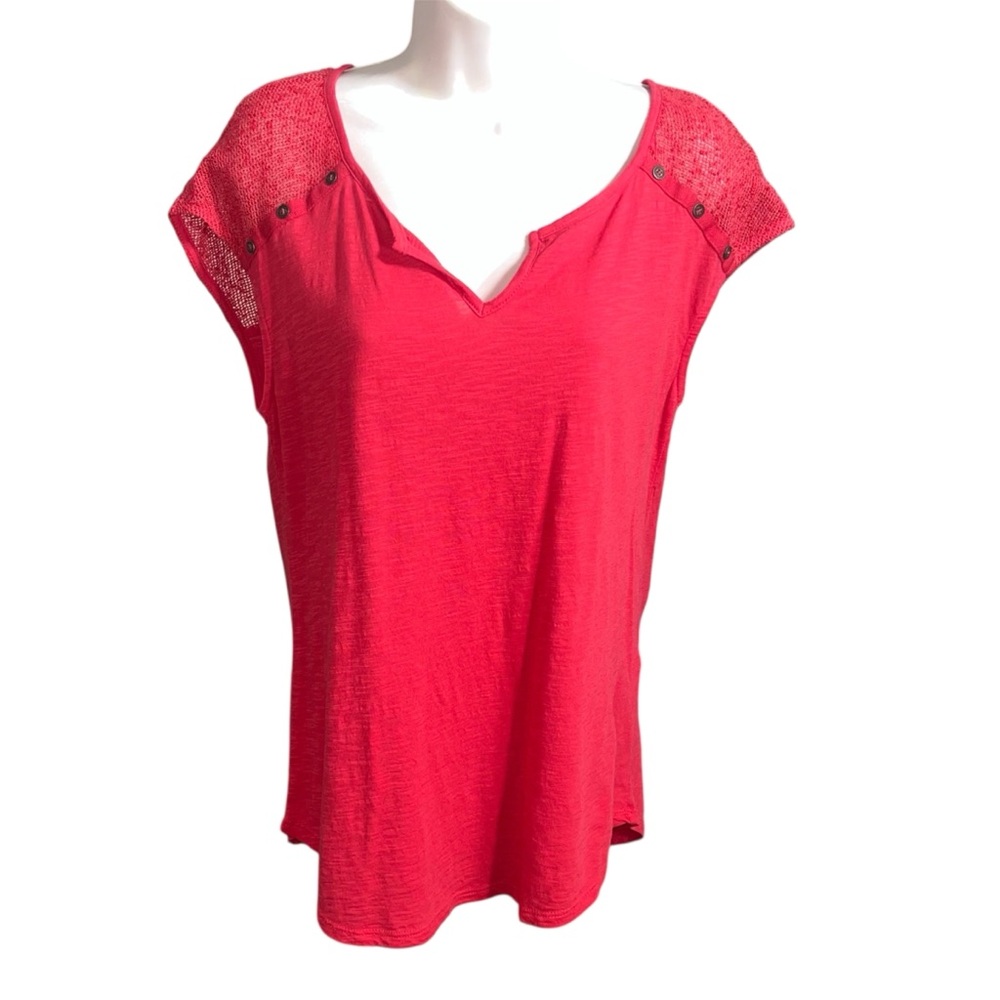 Lucky Brand Women’s Red Crochet Mesh Shoulder Top Boho Festival Casual Medium